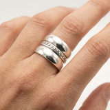 Wide Silver Ring - Triple Band Ring - Chunky Vintage Ring