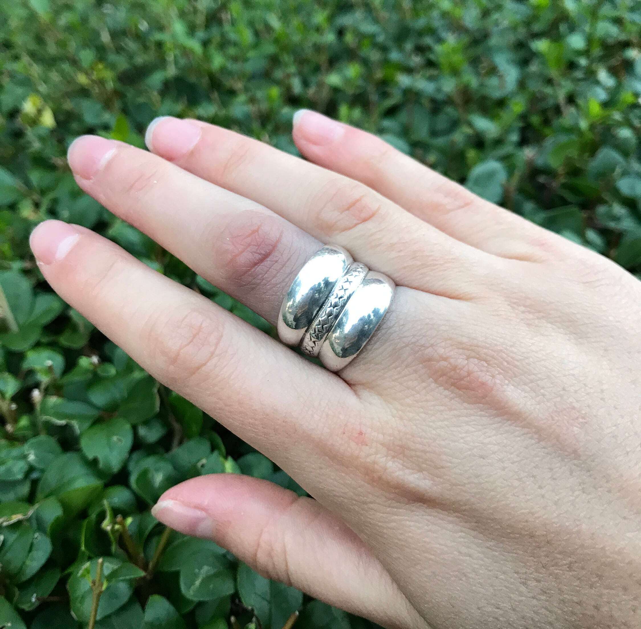 Wide Silver Ring, Triple Band Ring, Solid Silver Ring, Statement Ring, Tribal Ring, Long Band, Unique Silver Ring, Sterling Silver Ring