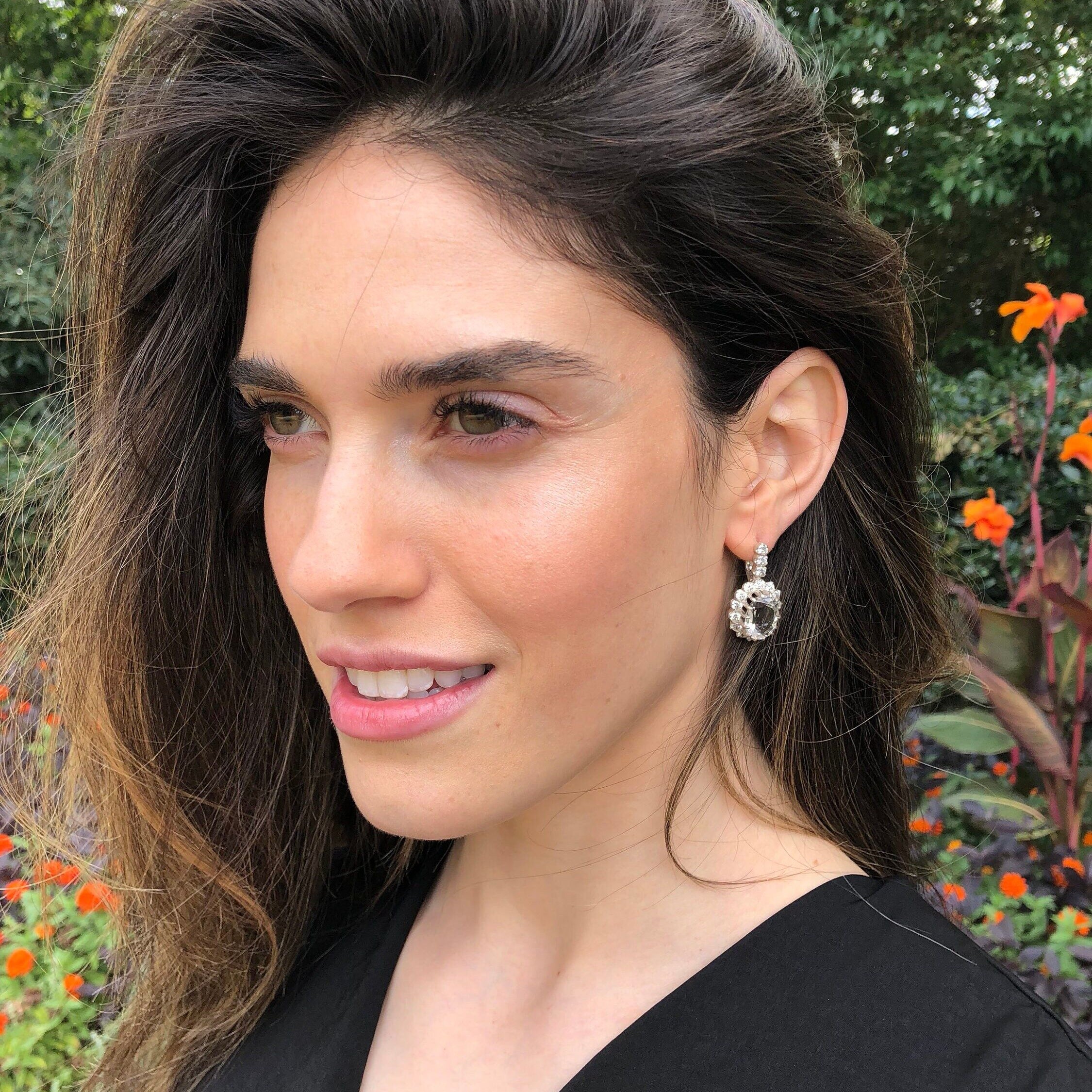 Diamond Earrings, Princess Diana Earrings, Natural Topaz, Royal Jewelry, Pure Silver, Solid Silver, White Topaz, 10 Carats, Silver Earrings