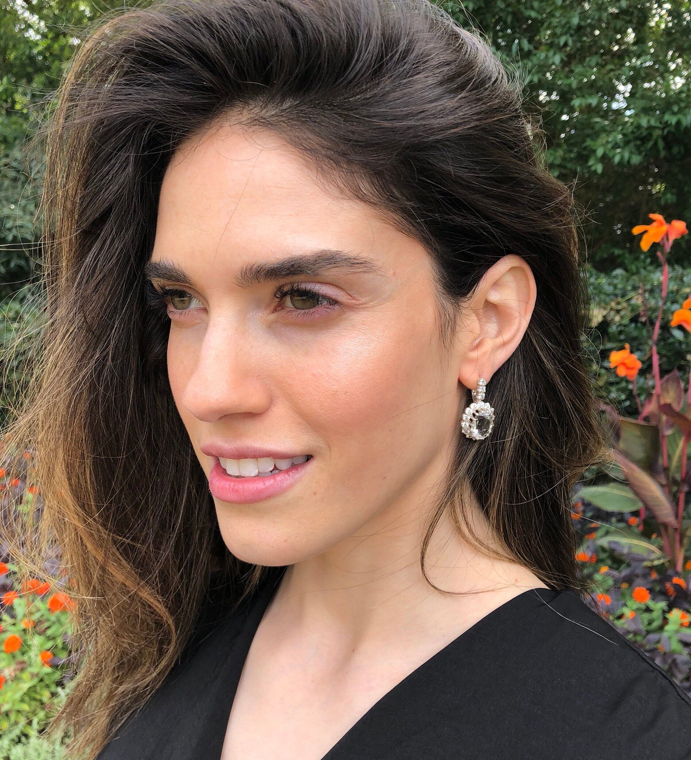 Diamond Earrings, Princess Diana Earrings, Natural Topaz, Royal Jewelry, Pure Silver, Solid Silver, White Topaz, 10 Carats, Silver Earrings