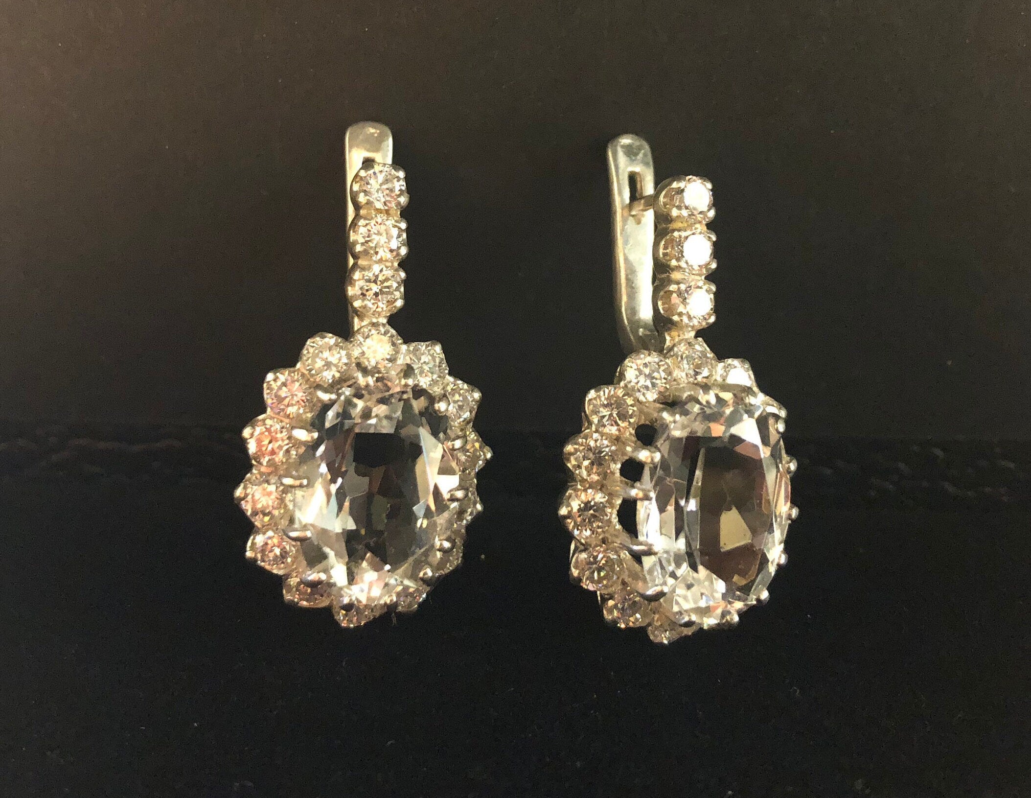 Diamond Earrings, Princess Diana Earrings, Natural Topaz, Royal Jewelry, Pure Silver, Solid Silver, White Topaz, 10 Carats, Silver Earrings