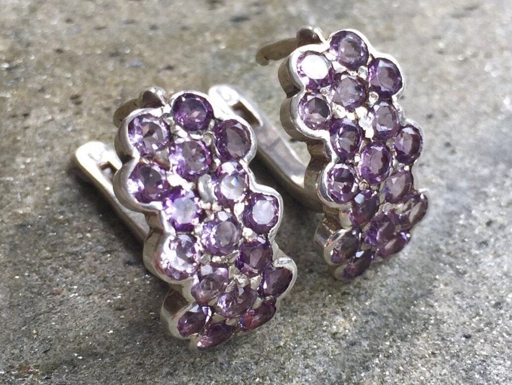 Amethyst Earrings, Natural Amethyst, February Birthstone, Vintage Earrings, February Earrings, 6 Carats, Victorian Earrings, Solid Silver
