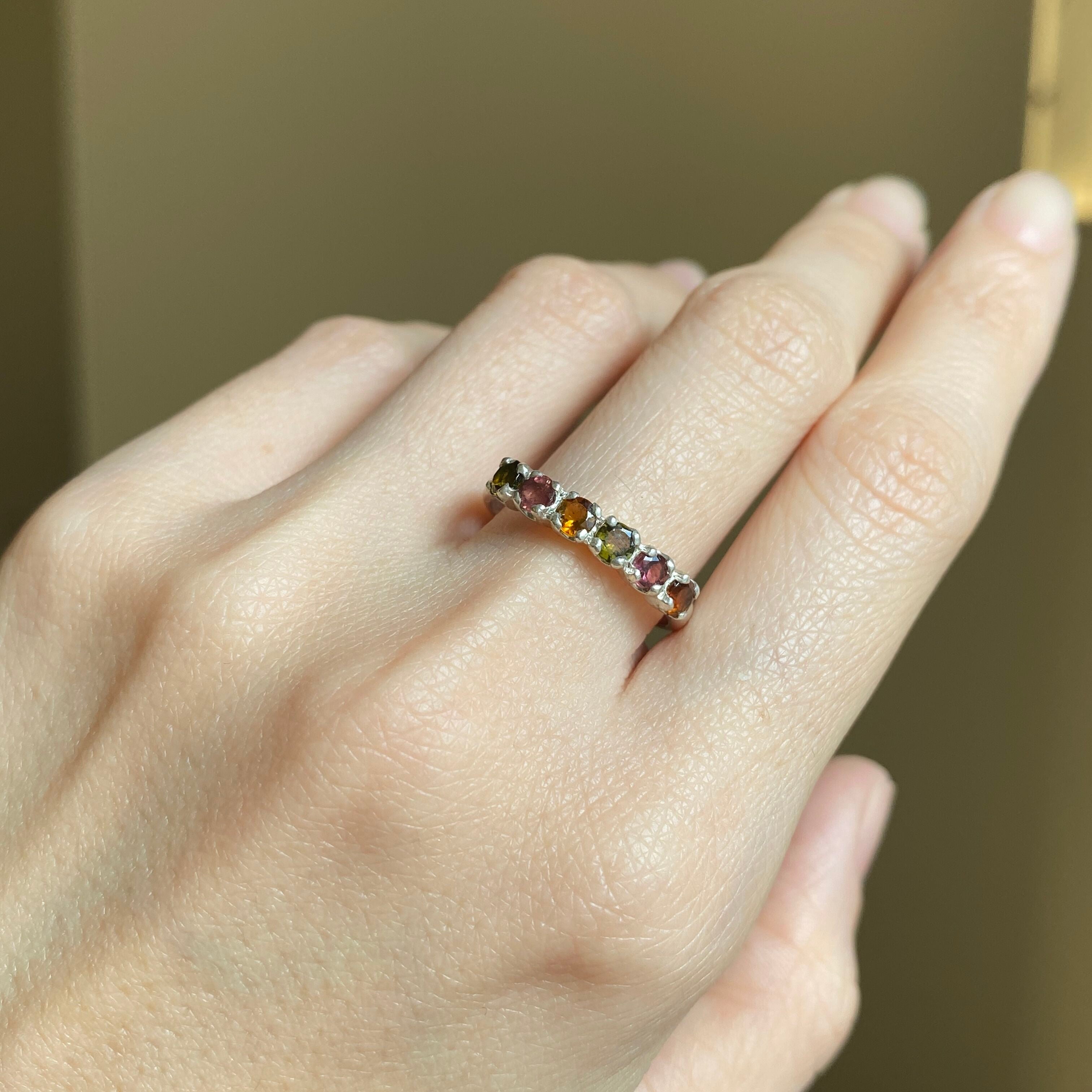 Tourmaline Ring, Natural Tourmaline, October Ring, Half Eternity Band, Multistone Ring, October Birthstone, Solid Silver Ring, Tourmaline