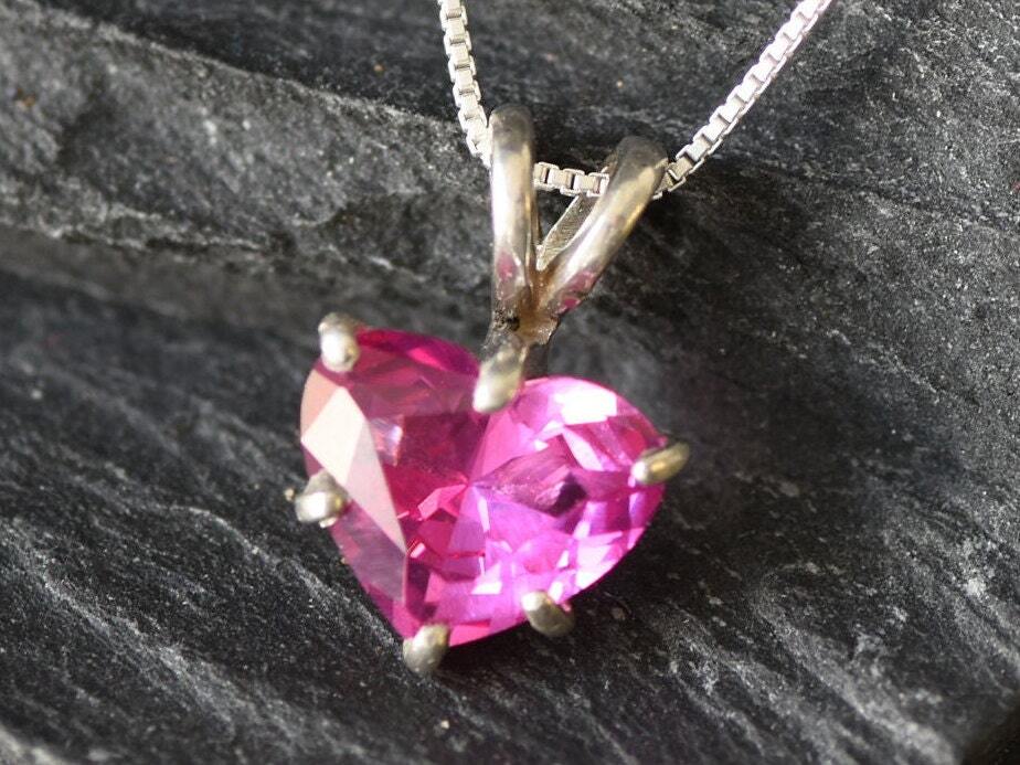 Pink Heart Pendant, Created Alexandrite, Alexandrite Pendant, Pink Necklace, Love Pendant, Heart Pendant, Alexandrite Necklace, Solid Silver