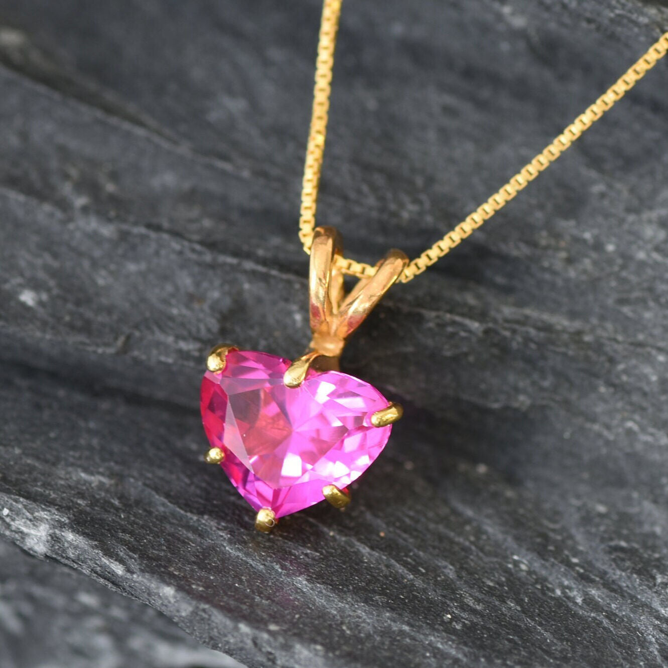 Pink Heart Pendant, Created Alexandrite, Alexandrite Pendant, Pink Necklace, Love Pendant, Heart Pendant, Alexandrite Necklace, Solid Silver(1)