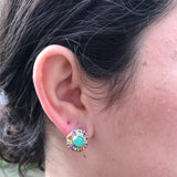 Colorful Flower Studs - Chrysoprase Earrings - Victorian Multistone Earrings