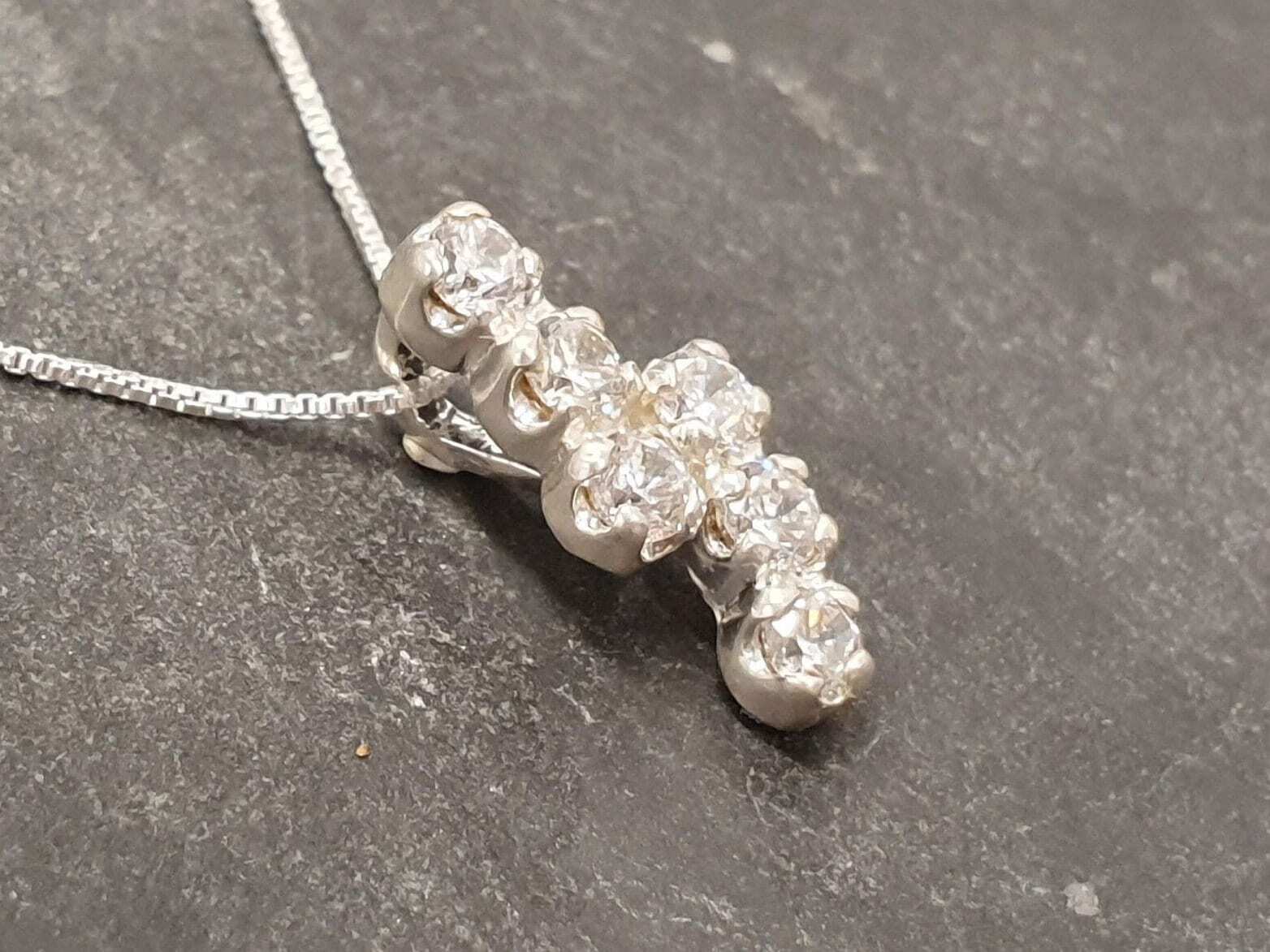 Dainty Diamond Pendant, Created CZ Diamond, Vintage Pendant, Dainty Necklace, Sparkly Pendant, Sterling Silver Pendant, Diamond Necklace