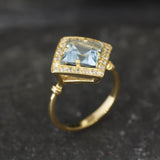 Vintage Blue Topaz Gold Ring, Natural Blue Topaz Ring, Square Blue Topaz Ring