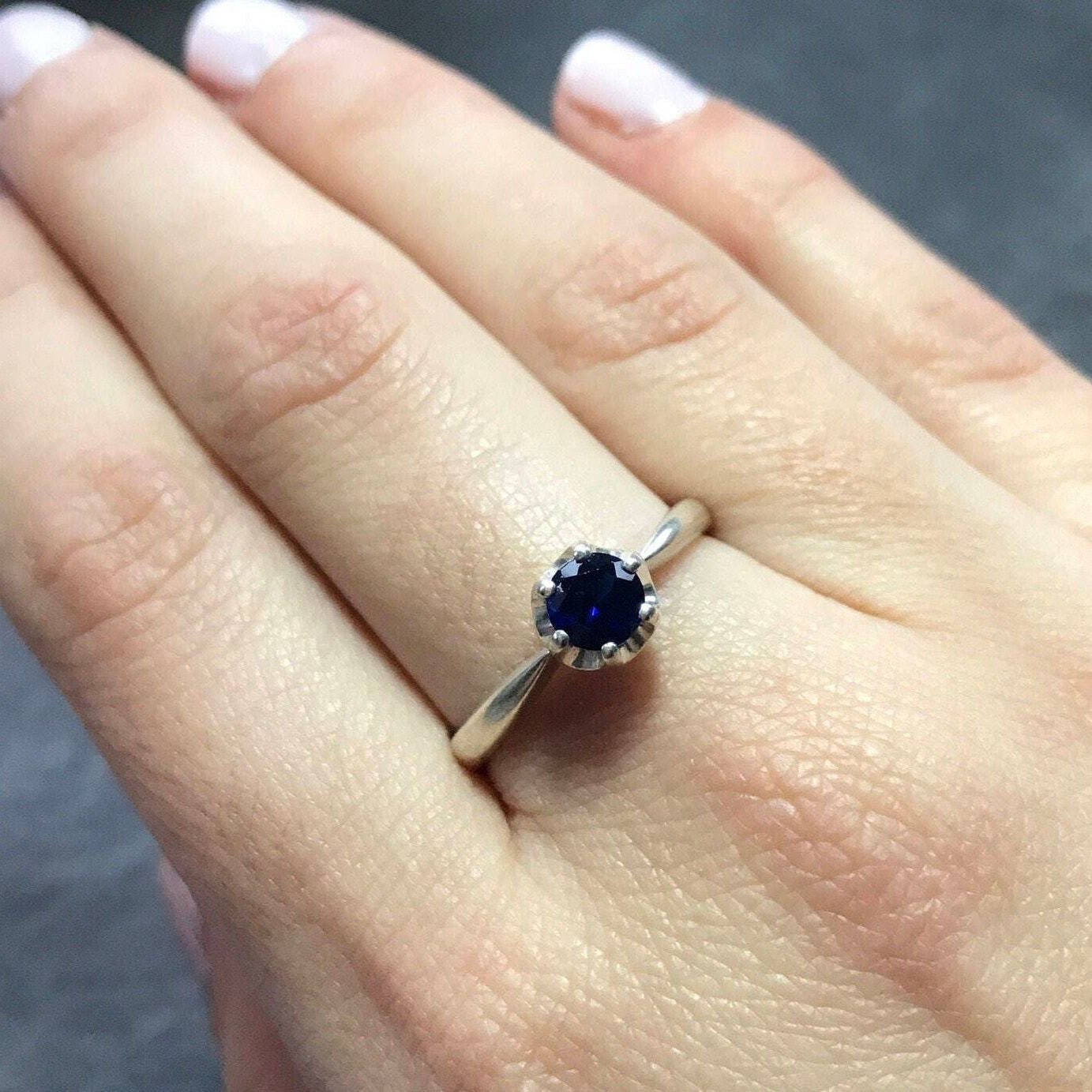 Sapphire Ring, Sapphire Promise Ring, Created Sapphire, Blue Promise Ring, Proposal Ring, Blue Sapphire, Solid Silver Ring, Sapphire