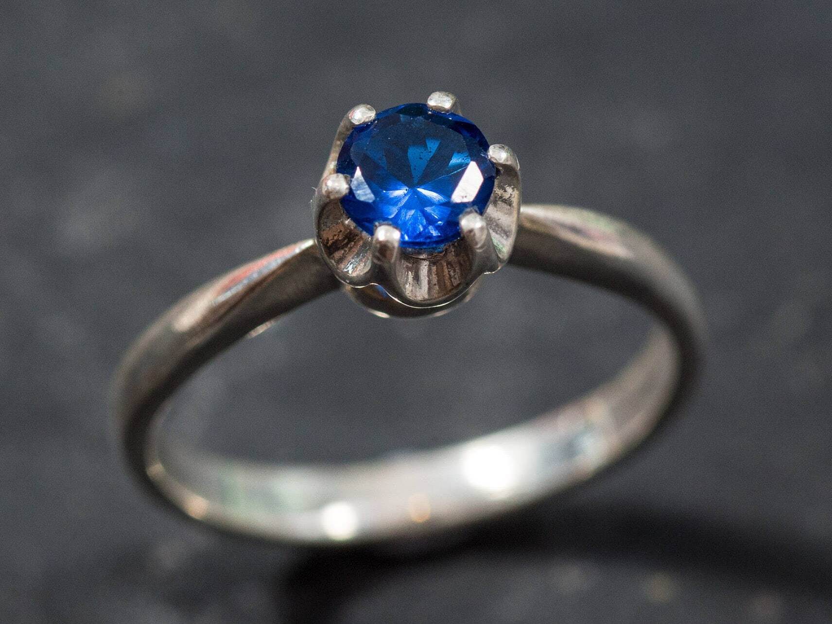 Solitaire Sapphire Ring - Dainty Blue Ring, September Birthstone Ring