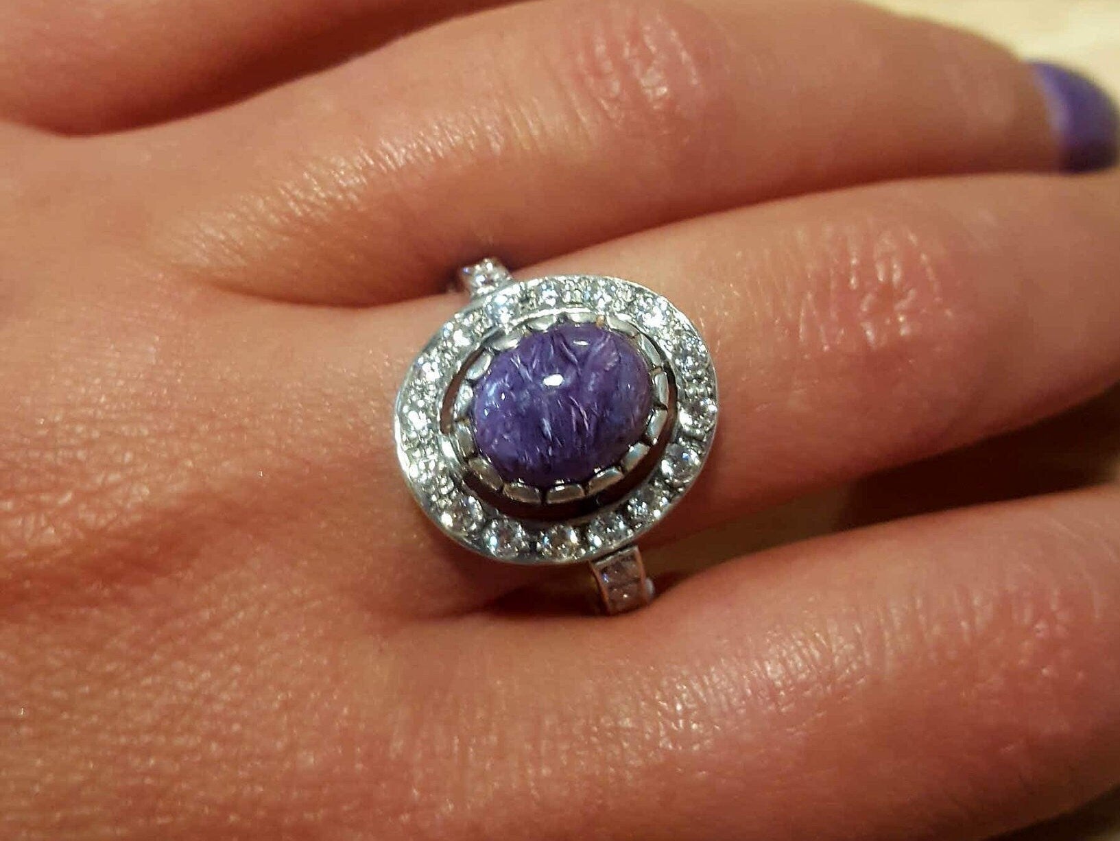 Charoite Ring, Natural Charoite, Vintage Ring, Scorpio Birthstone, Purple Ring, Purple Charoite, Solid Silver Ring, Vintage Rings, Charoite