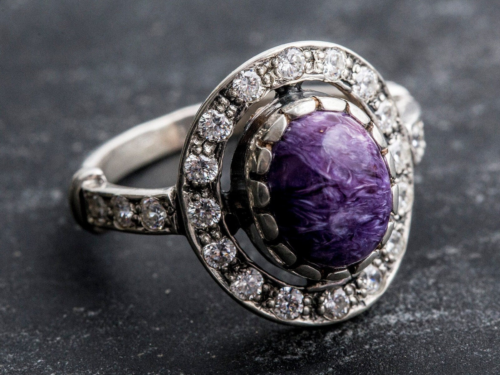 Charoite Ring, Natural Charoite, Vintage Ring, Scorpio Birthstone, Purple Ring, Purple Charoite, Solid Silver Ring, Vintage Rings, Charoite