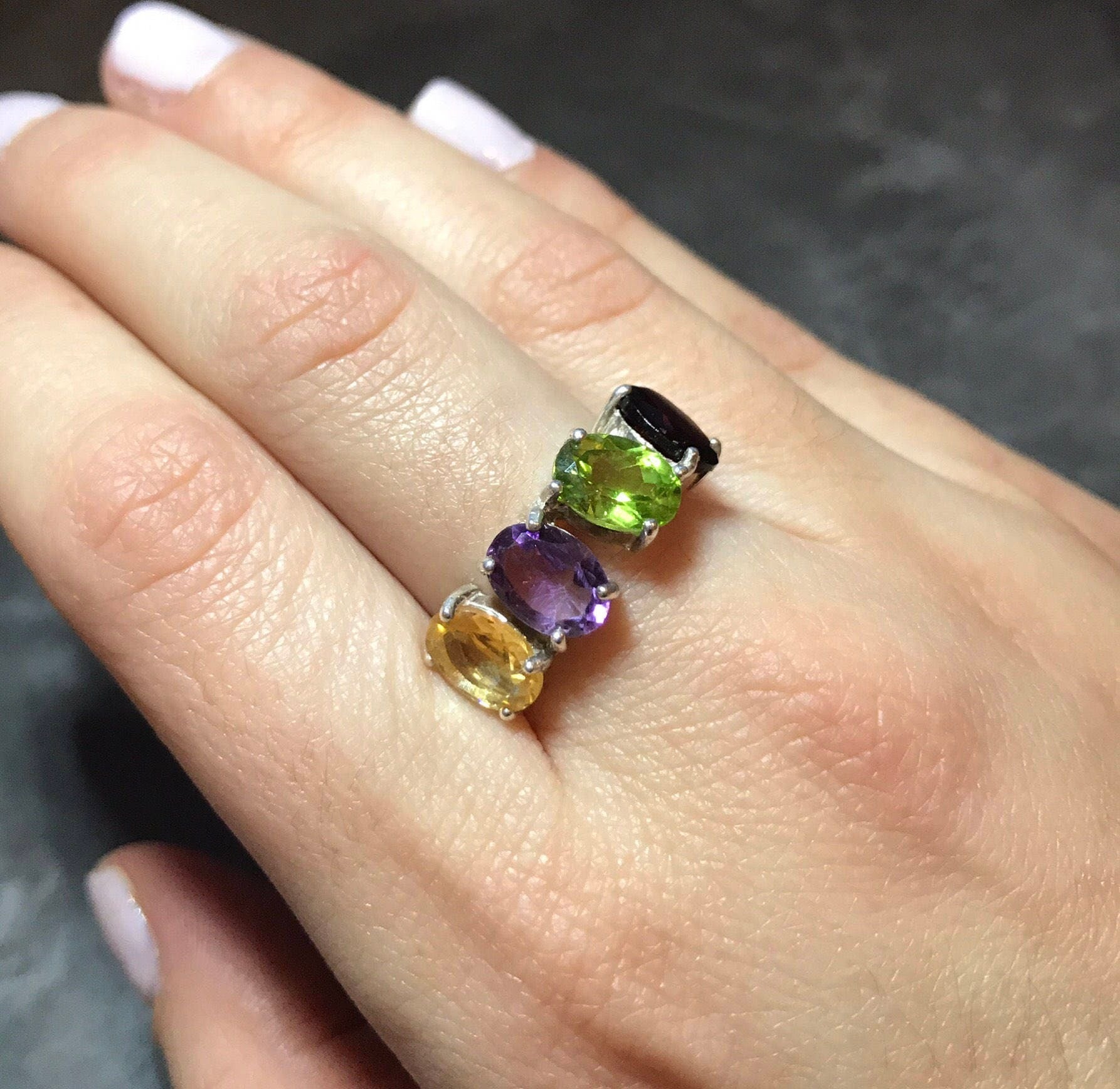Topaz Ring, Birthstone Ring, Citrine Ring, Peridot Ring, Garnet Ring, Amethyst Ring, Vintage Ring, Natural Stones, Multistone Ring, Garnet