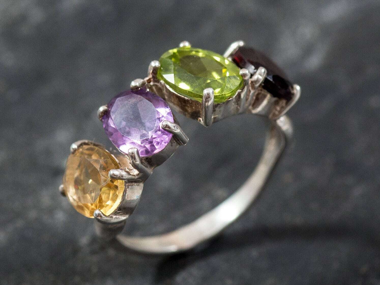 Topaz Ring, Birthstone Ring, Citrine Ring, Peridot Ring, Garnet Ring, Amethyst Ring, Vintage Ring, Natural Stones, Multistone Ring, Garnet
