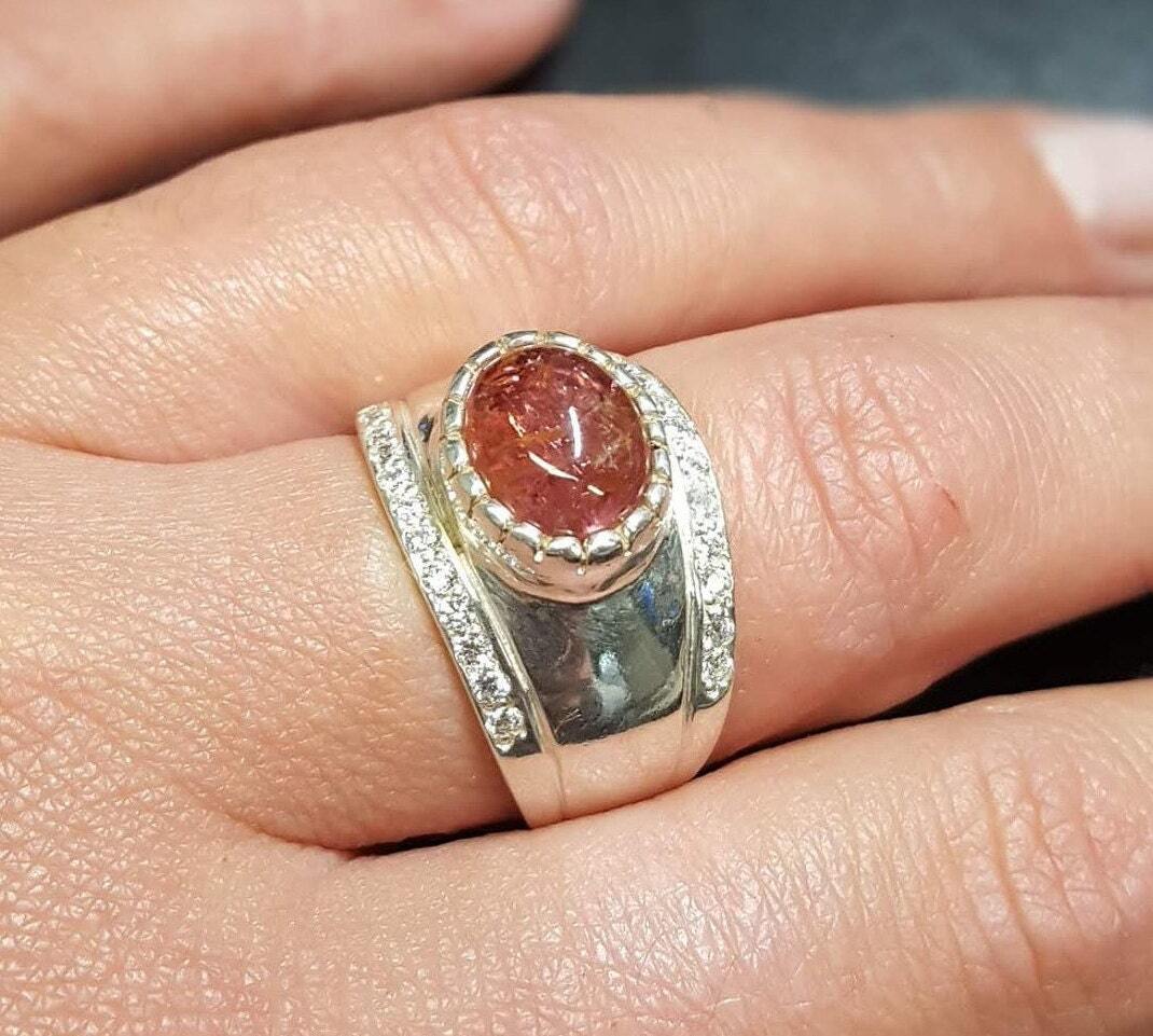 Tourmaline Ring, Natural Tourmaline, October Birthstone, Silver Band Ring, October Ring, Wide Band Ring, Solid Silver Ring, Tourmaline