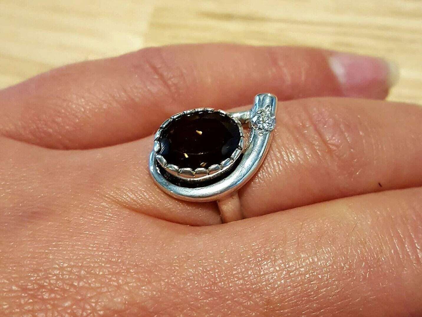 Unique Ring, Smoky Topaz Ring, Topaz Ring, Natural Smoky Topaz, Scorpio Birthstone, Vintage Ring, Solid Silver Ring, CZ Diamond, Smoky Topaz