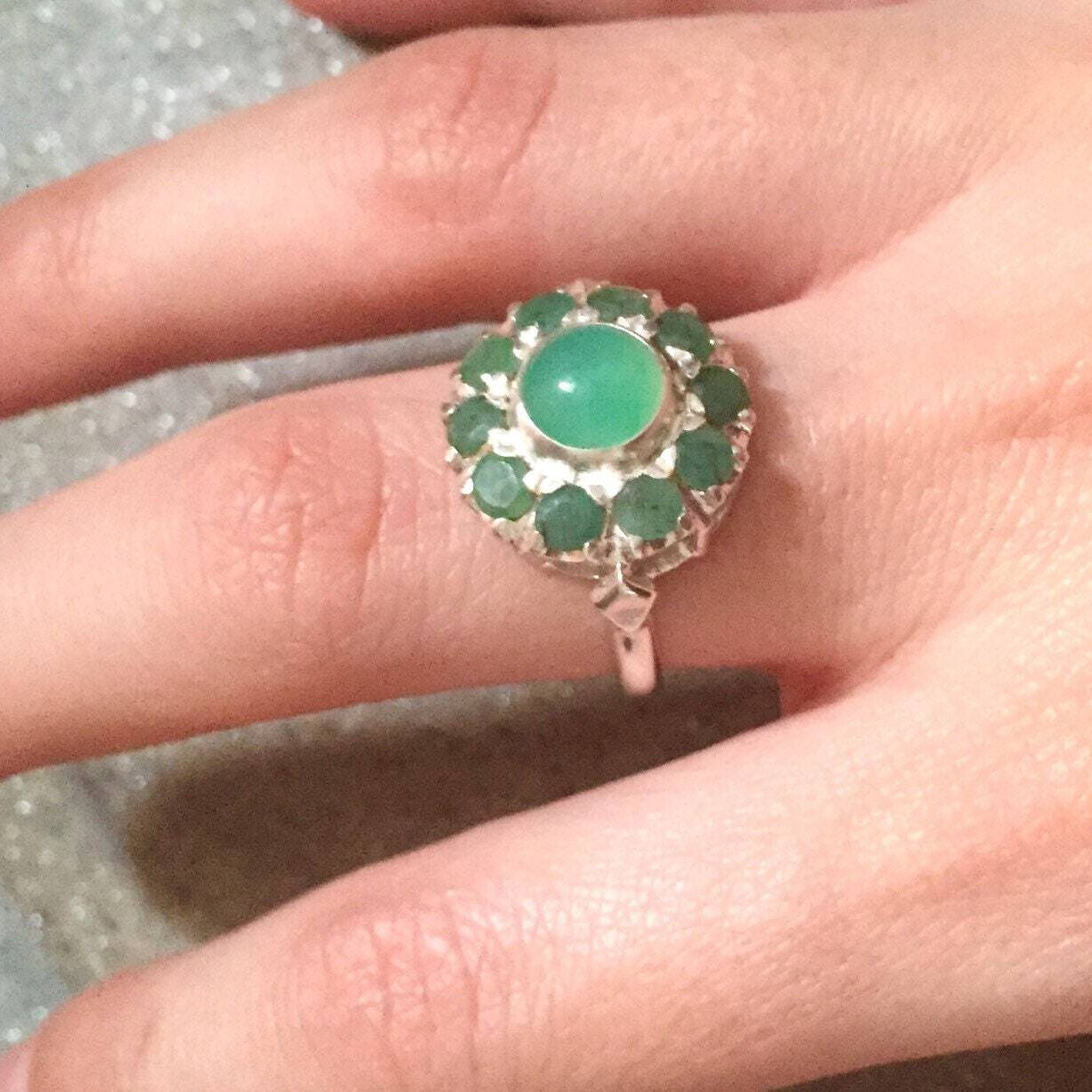 Victorian Ring, Natural Emerald, Chrysoprase Ring, Green Round Ring, May Birthstone, Antique Ring, Vintage Ring, May Ring, 925 Silver Ring