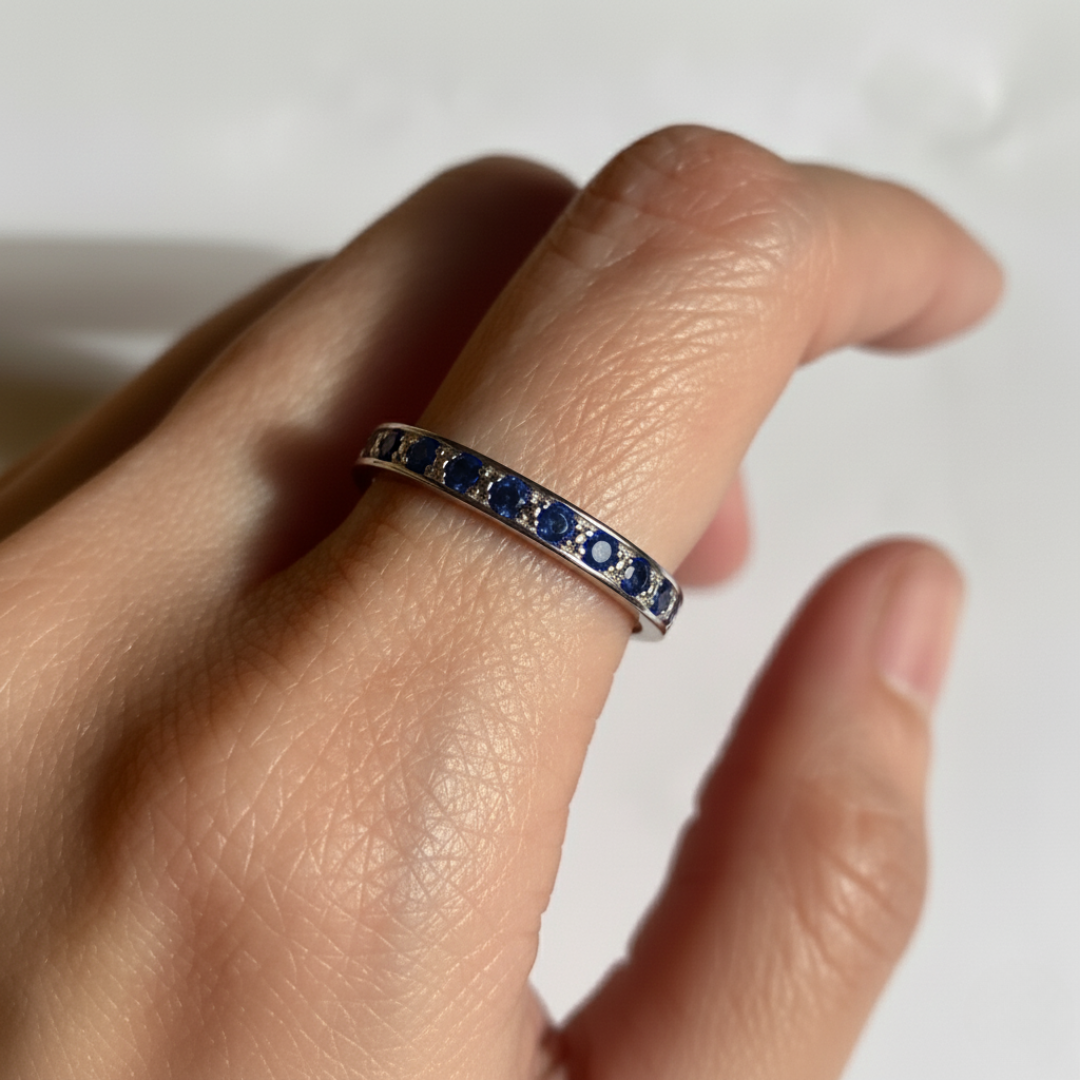 Round Blue Sapphire in Channel-Set, 925 Sterling Silver Ring, perfect for daily wear and thoughtful September birthday gifts.