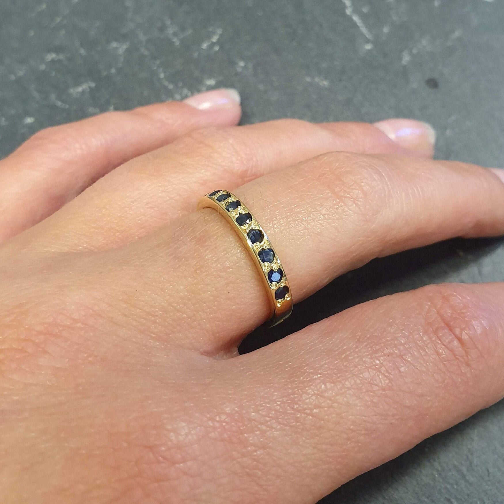 Sapphire Band, Natural Sapphire, Sapphire Eternity Ring, September Birthstone, Vintage Band, Sapphire Ring, September Band, Sapphire, Silver(1)