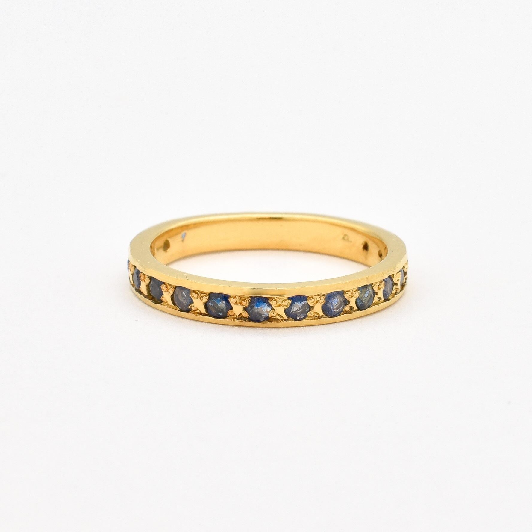 Blue Sapphire Ring in 18k Gold Vermeil, Channel-Set, symbolizes truth and faithfulness, ideal for birthdays and special occasions.