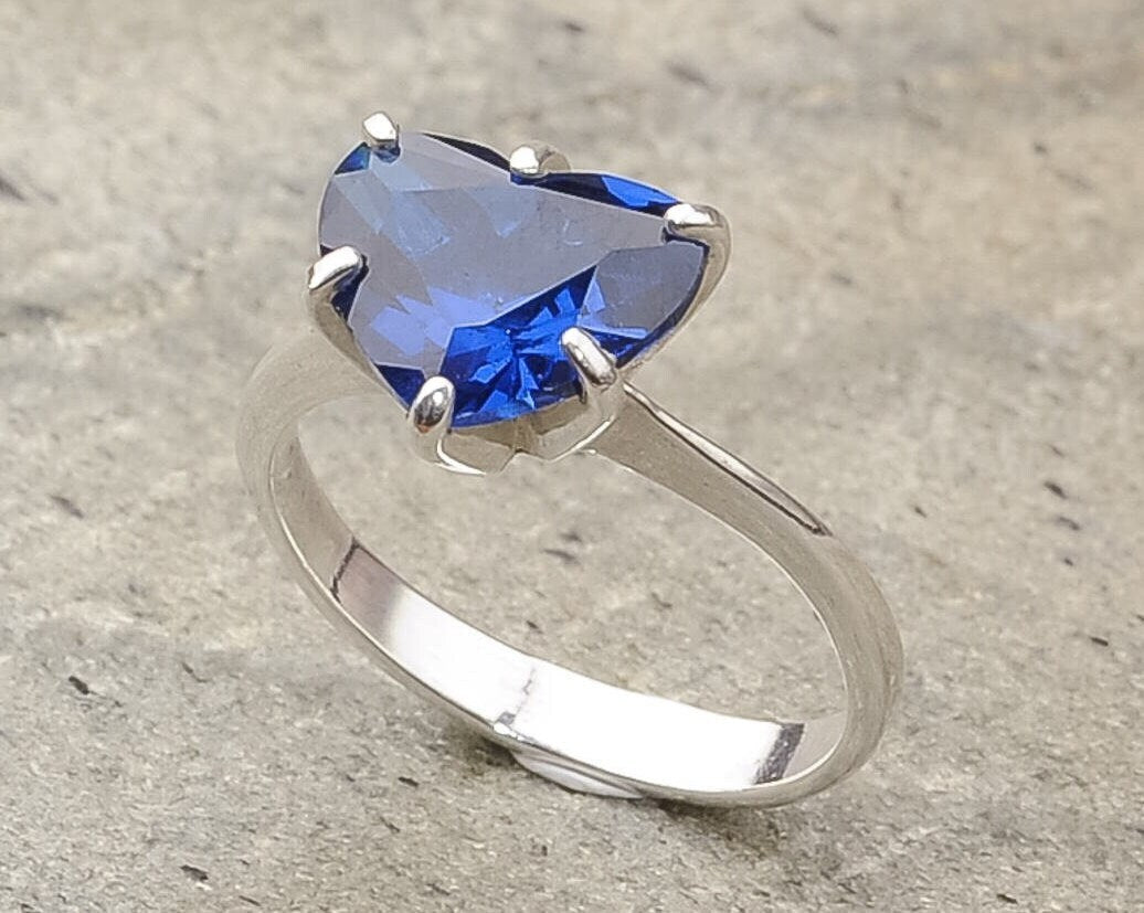 Sapphire Heart Ring - Blue Solitaire Ring, Sapphire Engagement Ring