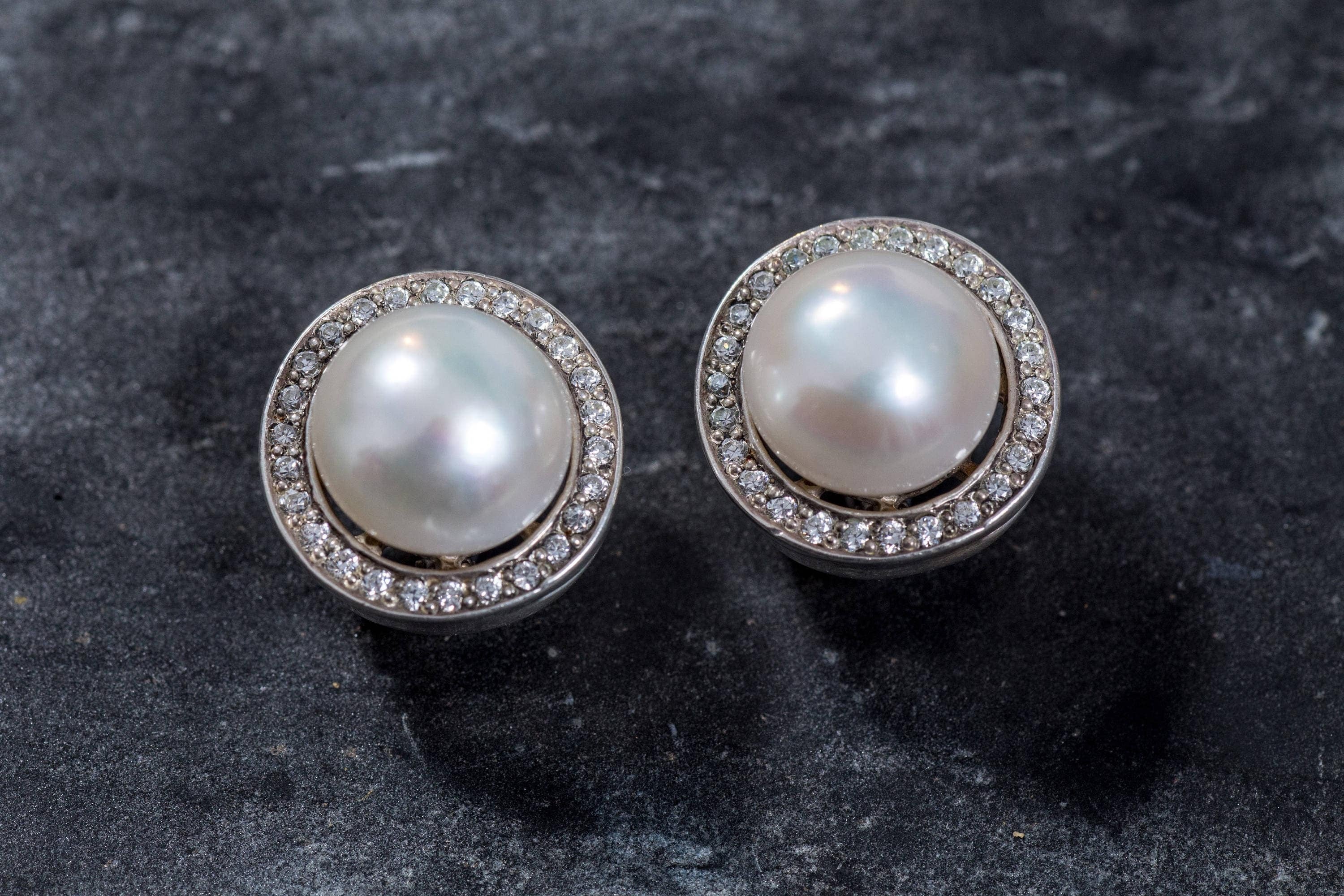 Pearl Earrings, Natural Pearl, White Pearl Earrings, Large Pearl Earrings, Vintage Earrings, June Birthstone, June Earrings, White Pearl