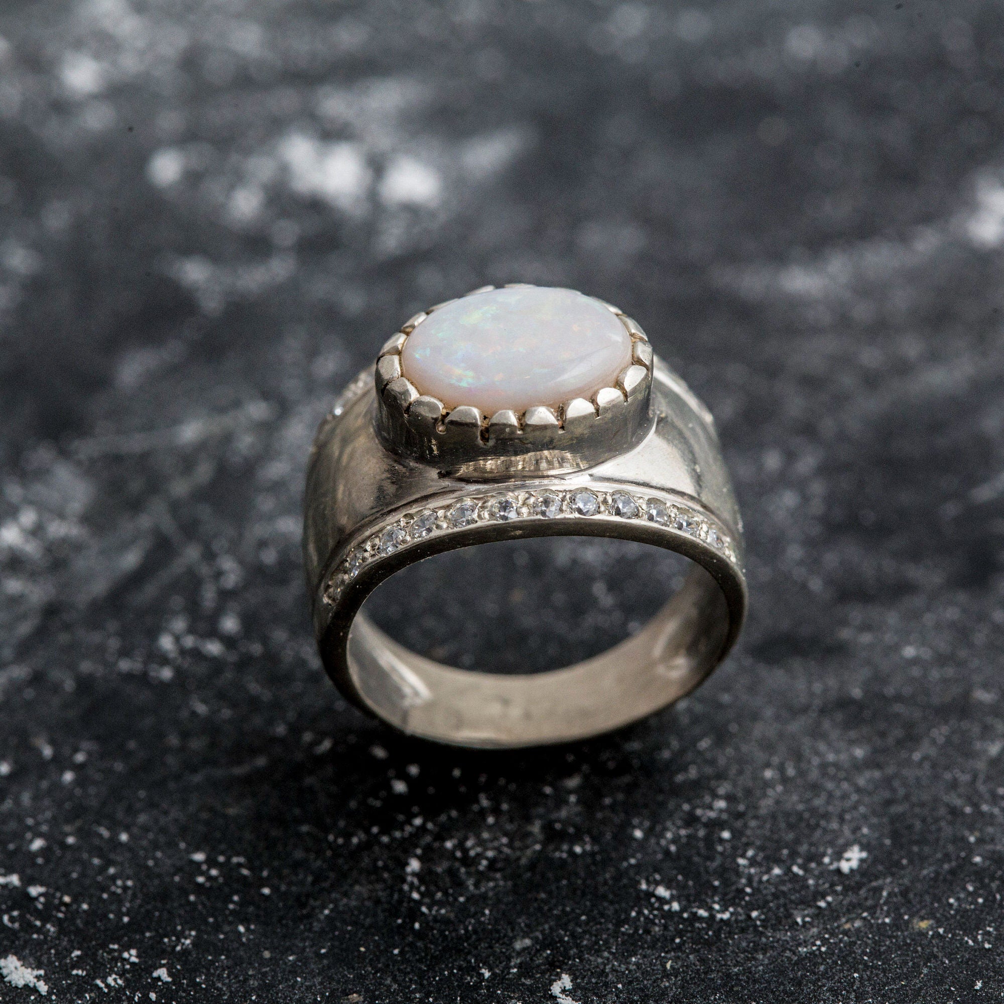 Charming 925 Sterling Silver ring featuring natural White Australian Opal, a lovely gift for October birthdays and cherished moments.