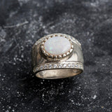 Beautiful 925 Sterling Silver ring with natural White Australian Opal, an ideal gift for October birthdays and meaningful celebrations.