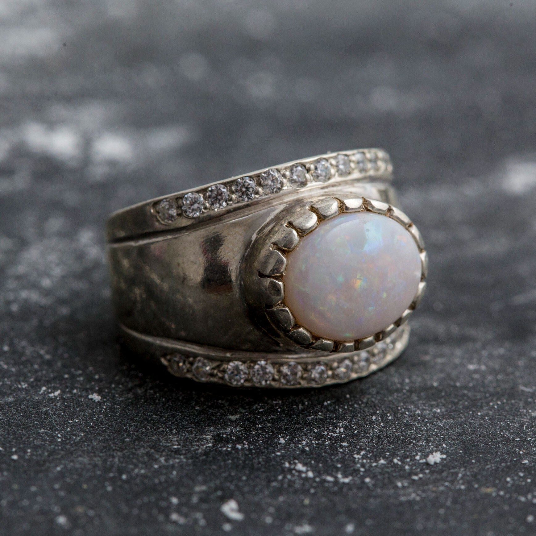 Natural Australian Opal Ring made in 925 Sterling Silver with Natural White Australian Opal in setting, October Birthstone gift idea, symbolizes hope, purity, and truth, ideal for everyday wear and perfect for birthday gifting and special occasions.