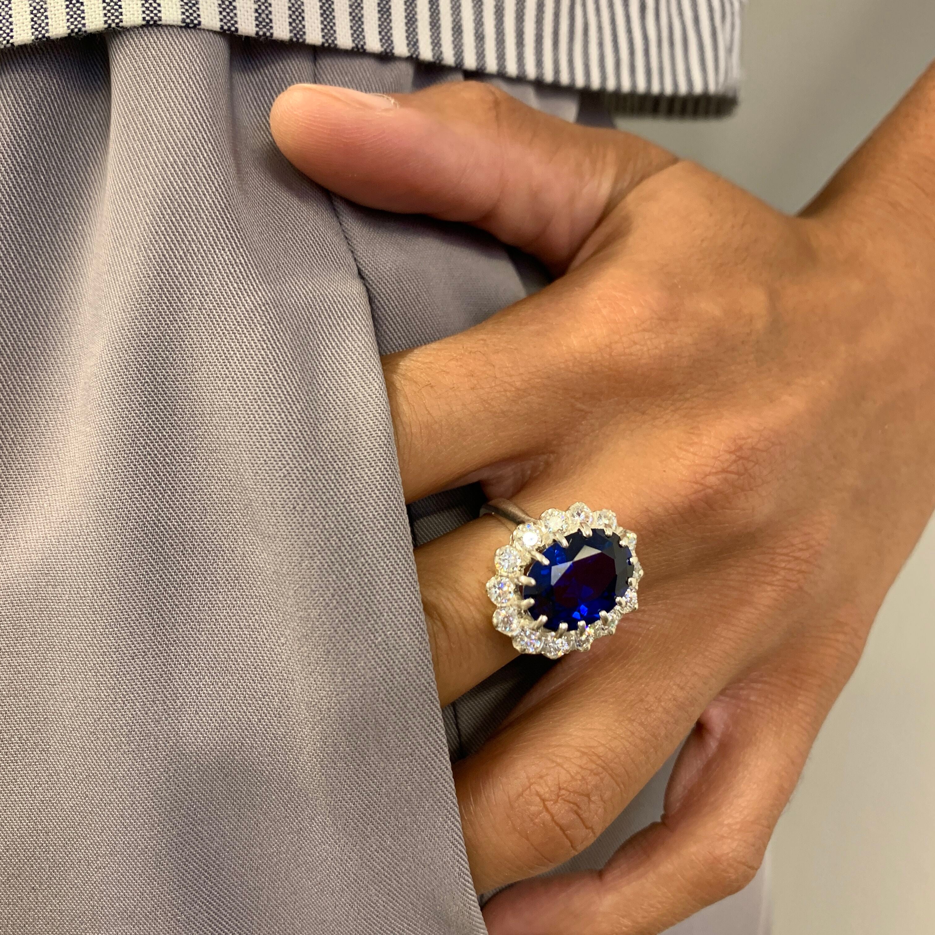 Elegant 925 Sterling Silver ring featuring a stunning Oval Created Blue Sapphire, perfect for birthdays and special occasions.