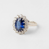 Created Sapphire Ring made in 925 Sterling Silver with Oval Created Blue Sapphire in Halo setting, September Birthstone gift idea, symbolizes sincerity, truth, and faithfulness, ideal for everyday wear and perfect for birthday gifting and special occasions.
