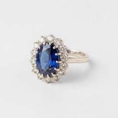 Created Sapphire Ring made in 925 Sterling Silver with Oval Created Blue Sapphire in Halo setting, September Birthstone gift idea, symbolizes sincerity, truth, and faithfulness, ideal for everyday wear and perfect for birthday gifting and special occasions.