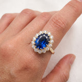Elegant 18k Gold Vermeil Sapphire Ring featuring a Halo setting, perfect for September birthdays and special occasions.