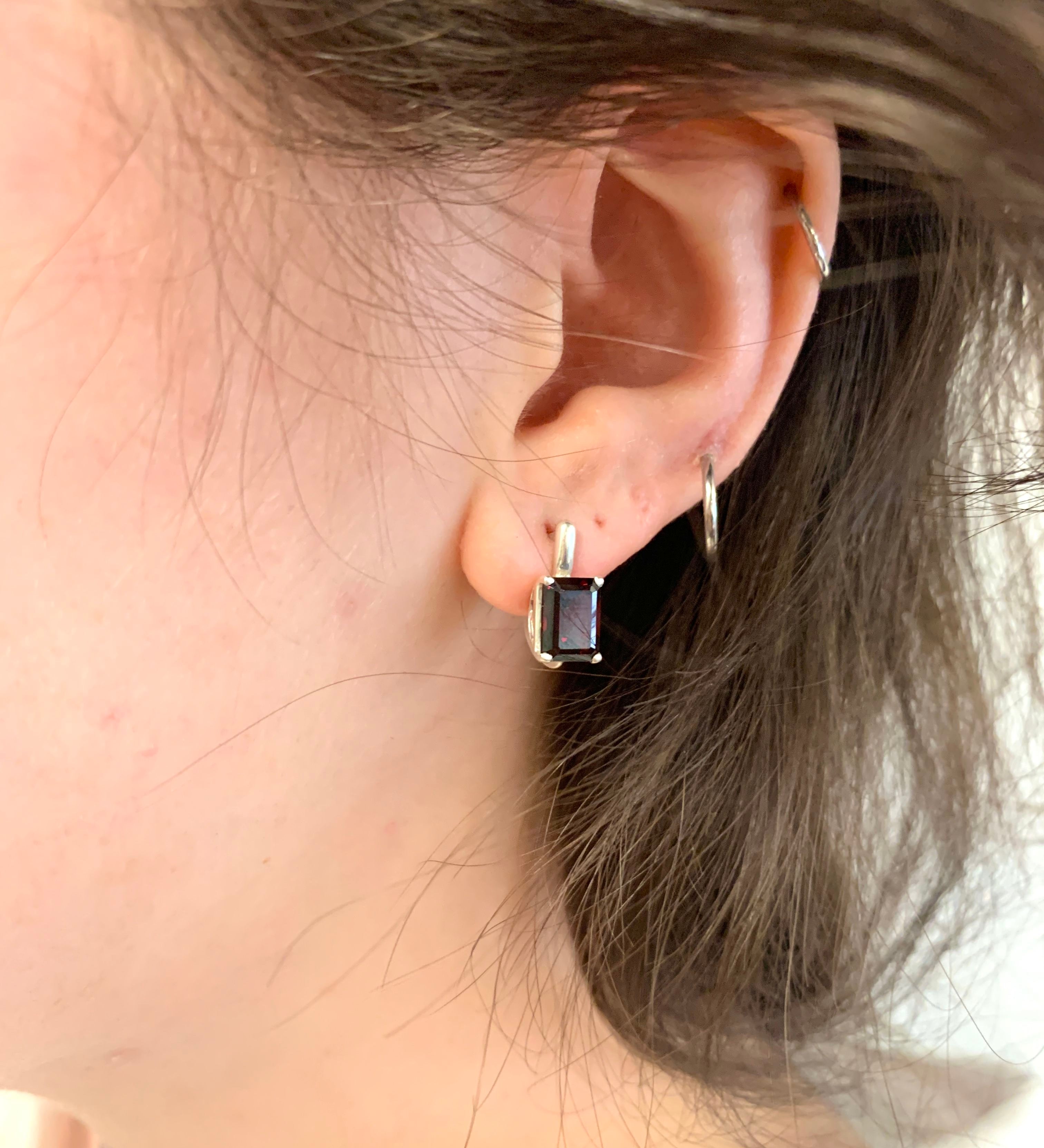 Garnet Earrings, Minimalist Earrings, Natural Garnet, Red Garnet Earrings, Solid Silver Earrings, Red Earrings, Emerald Cut Earrings, Garnet