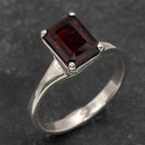 Square Garnet Ring - Natural Garnet Ring, Red Solitaire Ring