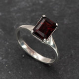 Square Garnet Ring - Natural Garnet Ring, Red Solitaire Ring