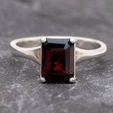 Square Garnet Ring - Natural Garnet Ring, Red Solitaire Ring