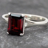 Square Garnet Ring - Natural Garnet Ring, Red Solitaire Ring