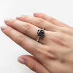 Elegant 925 Sterling Silver Natural Ruby Ring, prong-set with a round red ruby, perfect for July birthdays and special occasions.
