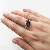 Elegant 925 Sterling Silver Natural Ruby Ring, prong-set with a round red ruby, perfect for July birthdays and special occasions.