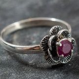 Real Ruby Ring, Flower Ring, Natural Ruby, Vintage Ruby Ring, July Birthstone Ring, Mothers Birthstone, Red Rose Ring, Solid Silver Ring