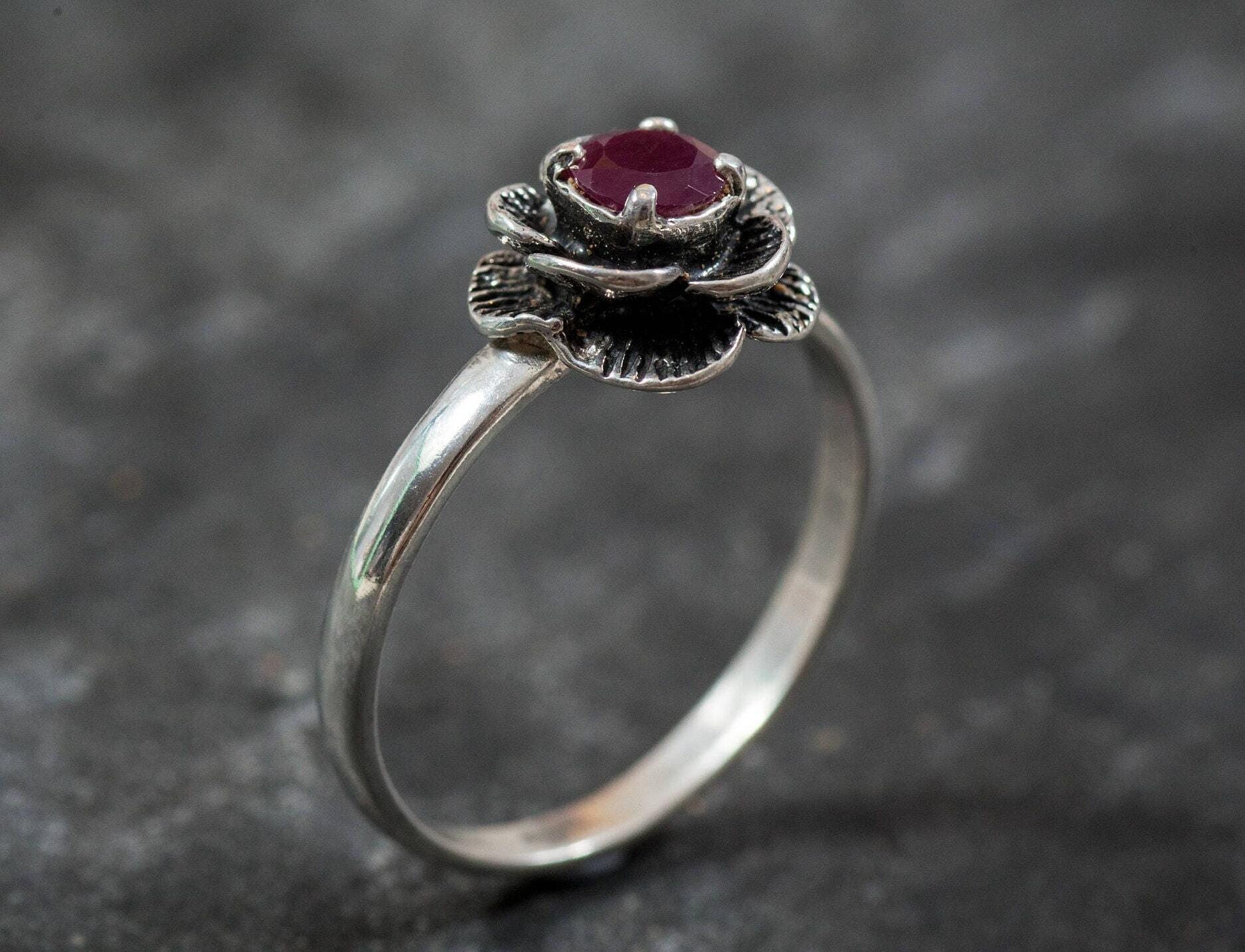 Real Ruby Ring, Flower Ring, Natural Ruby, Vintage Ruby Ring, July Birthstone Ring, Mothers Birthstone, Red Rose Ring, Solid Silver Ring