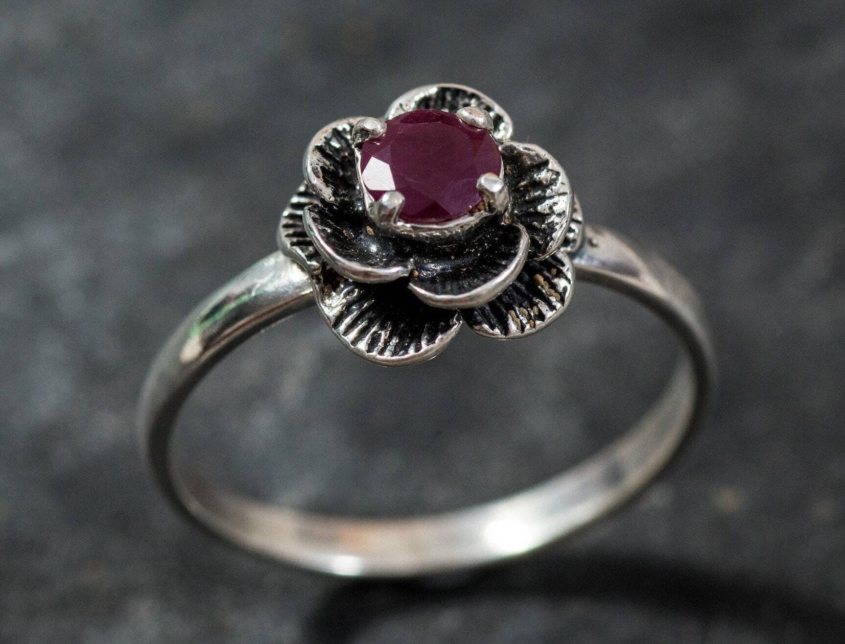 Real Ruby Ring, Flower Ring, Natural Ruby, Vintage Ruby Ring, July Birthstone Ring, Mothers Birthstone, Red Rose Ring, Solid Silver Ring