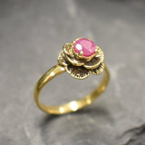 Ruby Gold Ring - Vintage Rose Ring - Flower Ruby Ring