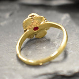 Ruby Gold Ring - Vintage Rose Ring - Flower Ruby Ring