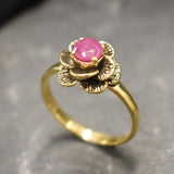 Ruby Gold Ring - Vintage Rose Ring - Flower Ruby Ring