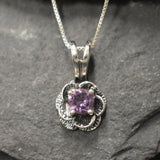 Genuine Amethyst Necklace - Purple Flower Pendant - February Birthstone Necklace