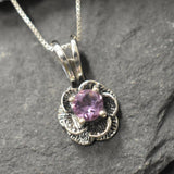 Genuine Amethyst Necklace - Purple Flower Pendant - February Birthstone Necklace