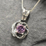 Genuine Amethyst Necklace - Purple Flower Pendant - February Birthstone Necklace