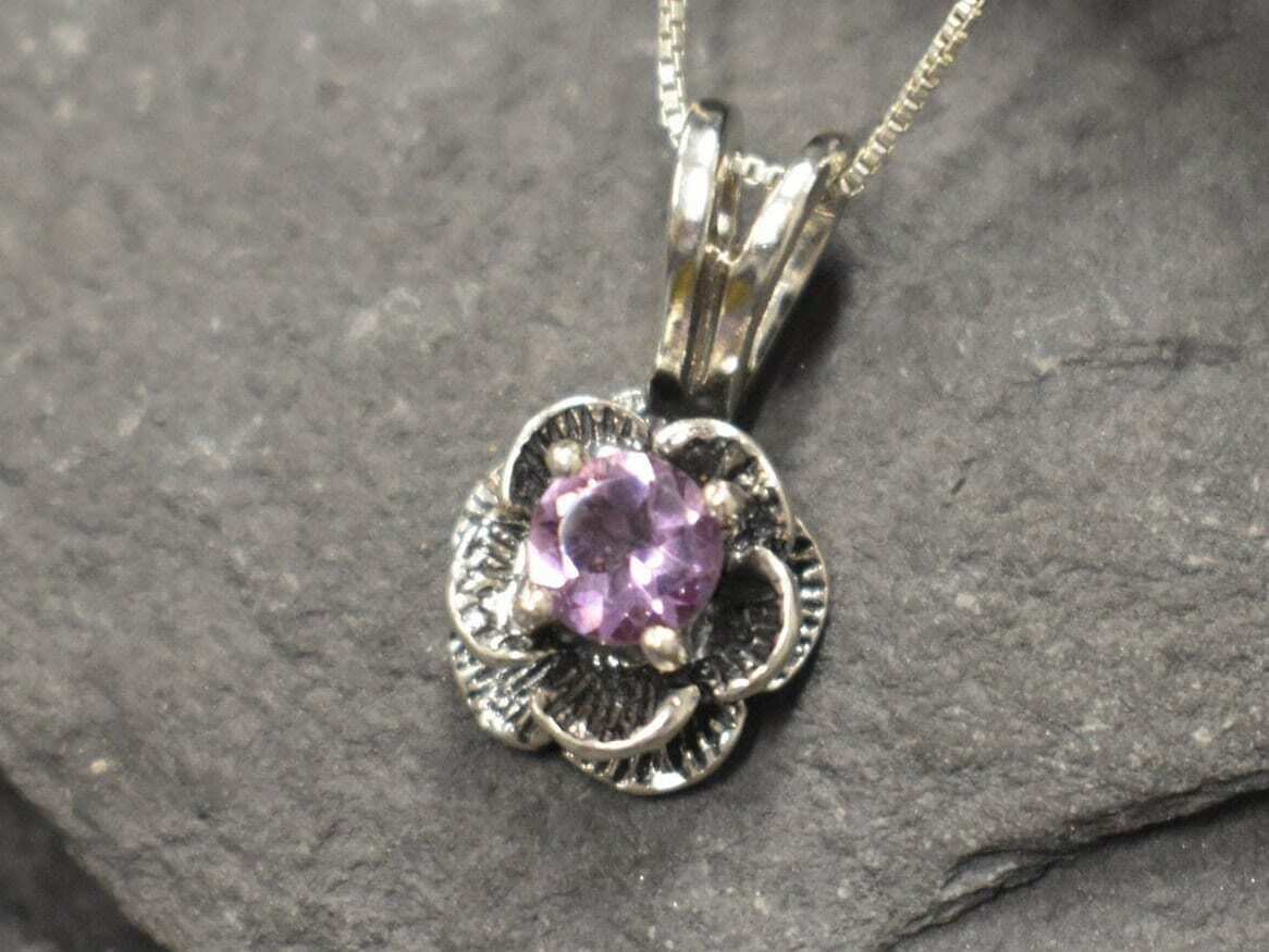 Amethyst Pendant, Natural Amethyst, February Birthstone, Flower Pendant, Rose Pendant, Floral Pendant, Purple Pendant, 925 Silver Pendant